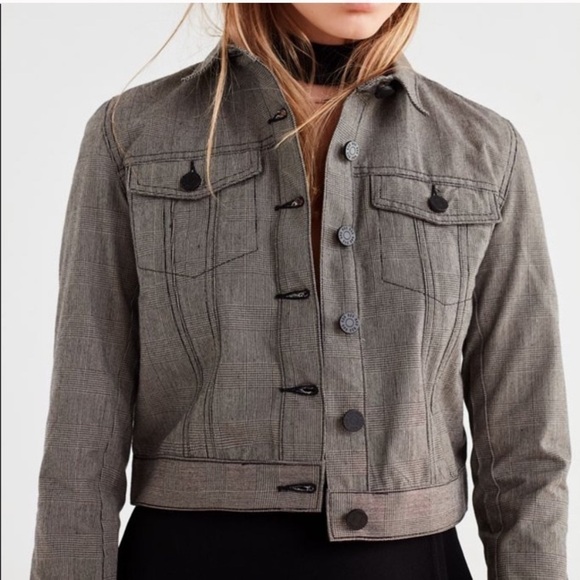 BDG Urban Outfitters Plaid Cropped Trucker Jacket Medium - Picture 1 of 6